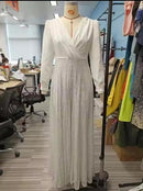 Women Fashion Pleated 2 Piece Loose V Neck Dress Elegant Evening Party Dresses   S1103862 - TUZZUT Qatar Online Shopping