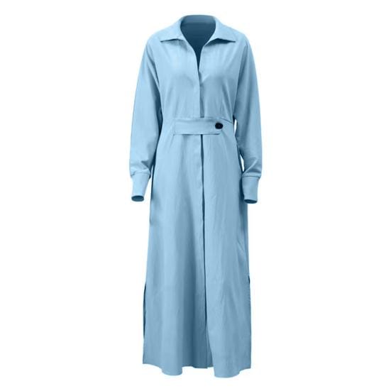 Lapel Deep V-Neck Shirt Dress Waist Tight High-Waist Pockets Long Sleeve Solid Color Maxi Dress Workwear XL B-53120 Lapel Deep V-Neck Shirt Dress Waist Tight High-Waist Pockets Long Sleeve Solid Color Maxi Dress Workwear XL B-53120