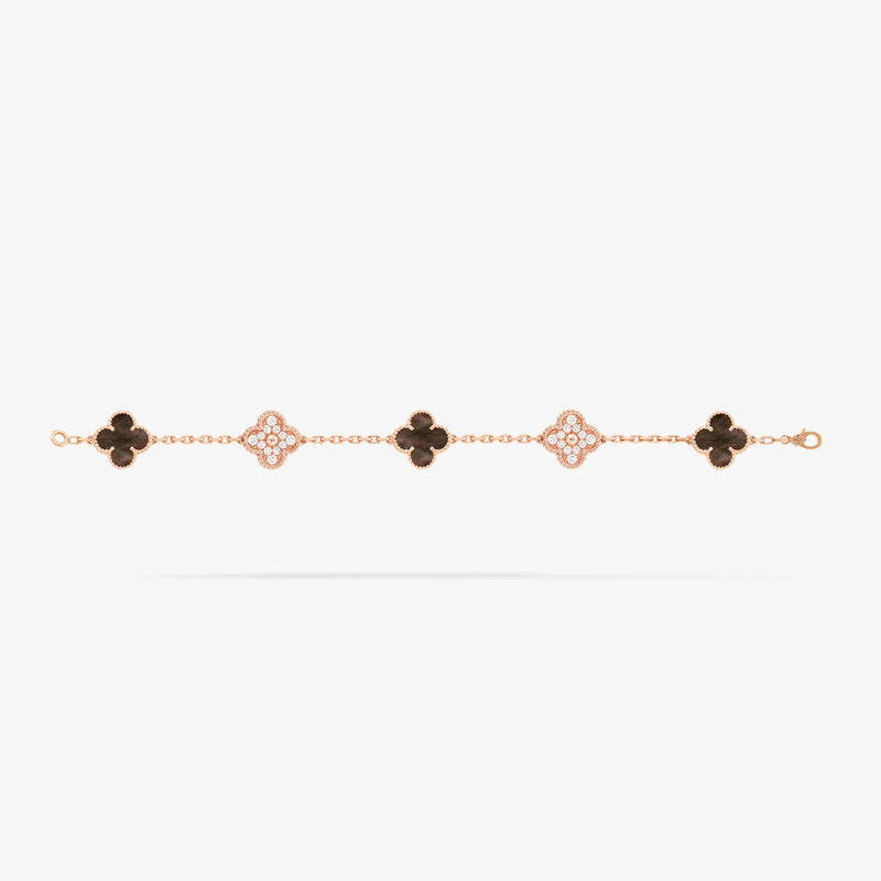 Vintage Bracelet Yellow Gold Mother of Pearl Diamond 5 motifs DN2058 - TUZZUT Qatar Online Shopping