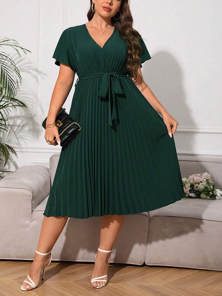 Women's Fashion Dress, Wrapped Chest V-Neck Pleated Dress, 0215 Women's Fashion Dress, Wrapped Chest V-Neck Pleated Dress, 0215