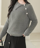 Asymmetrical Collared Shaggy Knit Pullover 62267 - TUZZUT Qatar Online Shopping