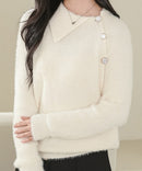 Asymmetrical Collared Shaggy Knit Pullover 62267 - TUZZUT Qatar Online Shopping