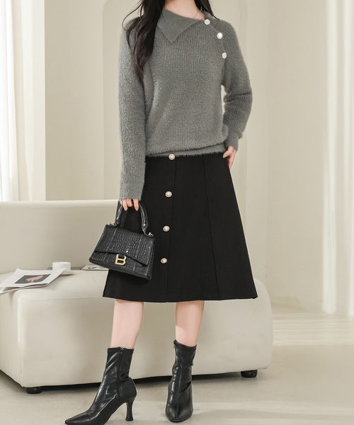 Asymmetrical Collared Shaggy Knit Pullover 62267 Asymmetrical Collared Shaggy Knit Pullover 62267