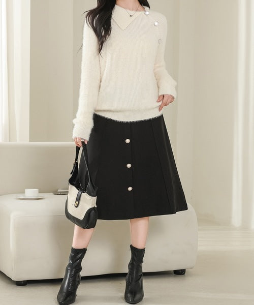 Asymmetrical Collared Shaggy Knit Pullover 62267 Asymmetrical Collared Shaggy Knit Pullover 62267