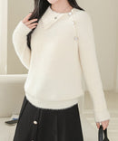 Asymmetrical Collared Shaggy Knit Pullover 62267 - TUZZUT Qatar Online Shopping