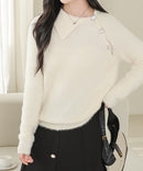 Asymmetrical Collared Shaggy Knit Pullover 62267 - TUZZUT Qatar Online Shopping