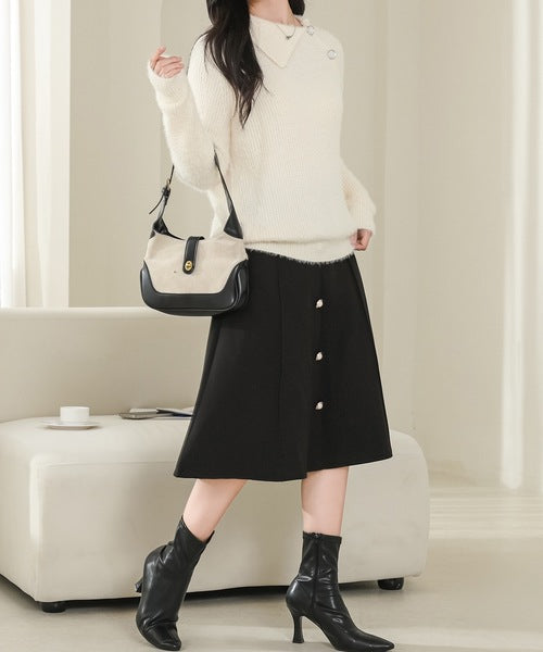 Asymmetrical Collared Shaggy Knit Pullover 62267 Asymmetrical Collared Shaggy Knit Pullover 62267