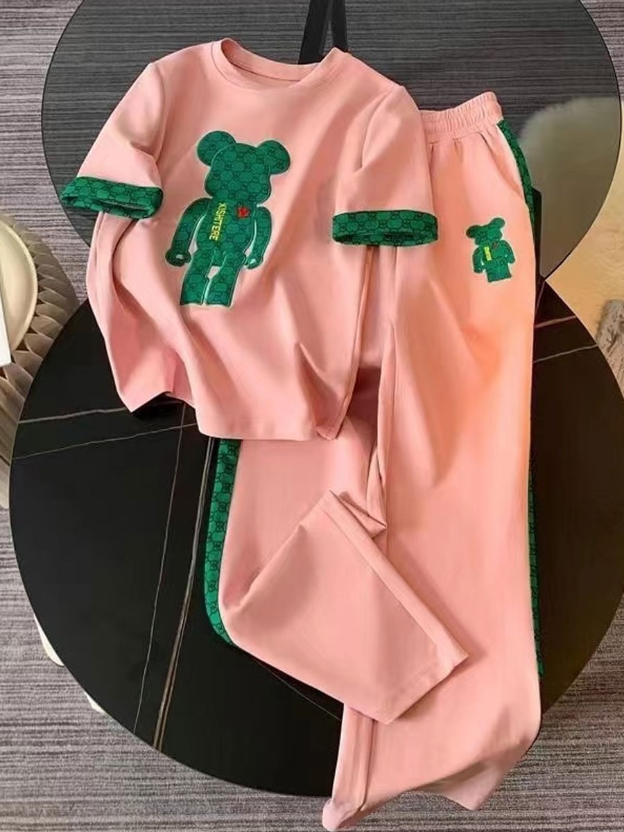 2 Pcs Women's Short Sleeve Letter/Number Pants Set L 434353 2 Pcs Women's Short Sleeve Letter/Number Pants Set L 434353