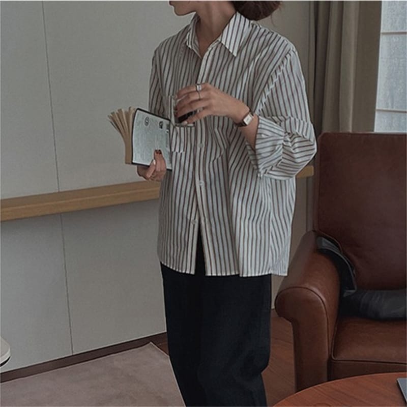 Women's Long Sleeve Striped/Checked/Polkadot/Weave Shirts & Blouses L 481425