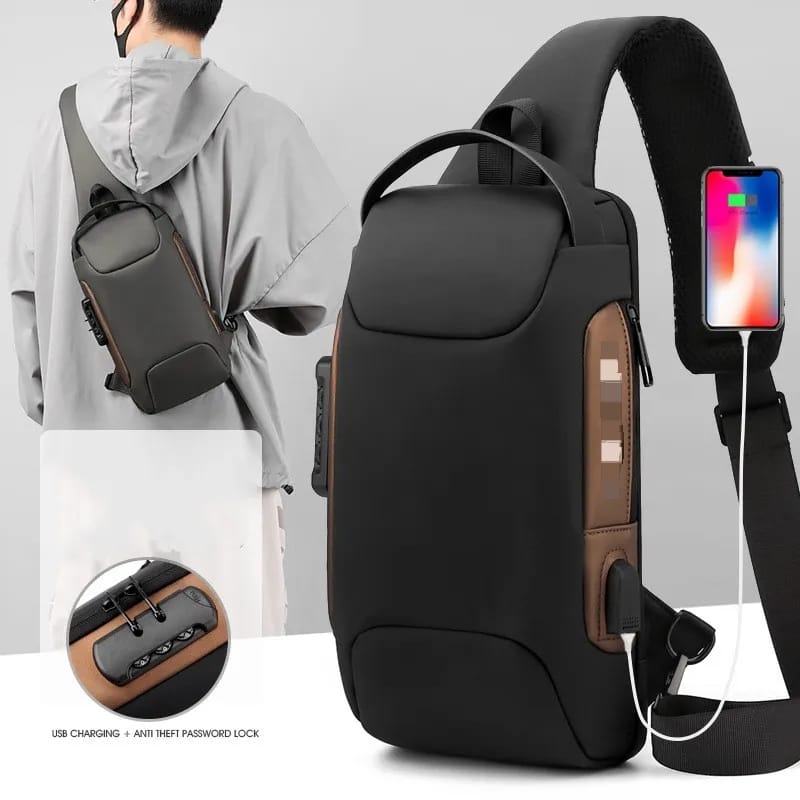 Men Crossbody Bag Anti-theft Chest Bag Password Lock Sling bag USB Charging Cross Body Bag Men B-394674