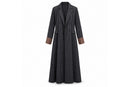 Black Pinstripe Double-Breasted Long Coat Dress with Brown Cuffs MC-A4