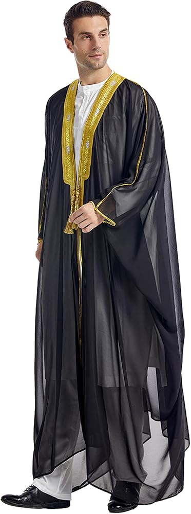 GladThink Muslim Arab Men's Chiffon Outerwear Thobe Thobe Thawb Caftan Dishdasha B300666 GladThink Muslim Arab Men's Chiffon Outerwear Thobe Thobe Thawb Caftan Dishdasha B300666