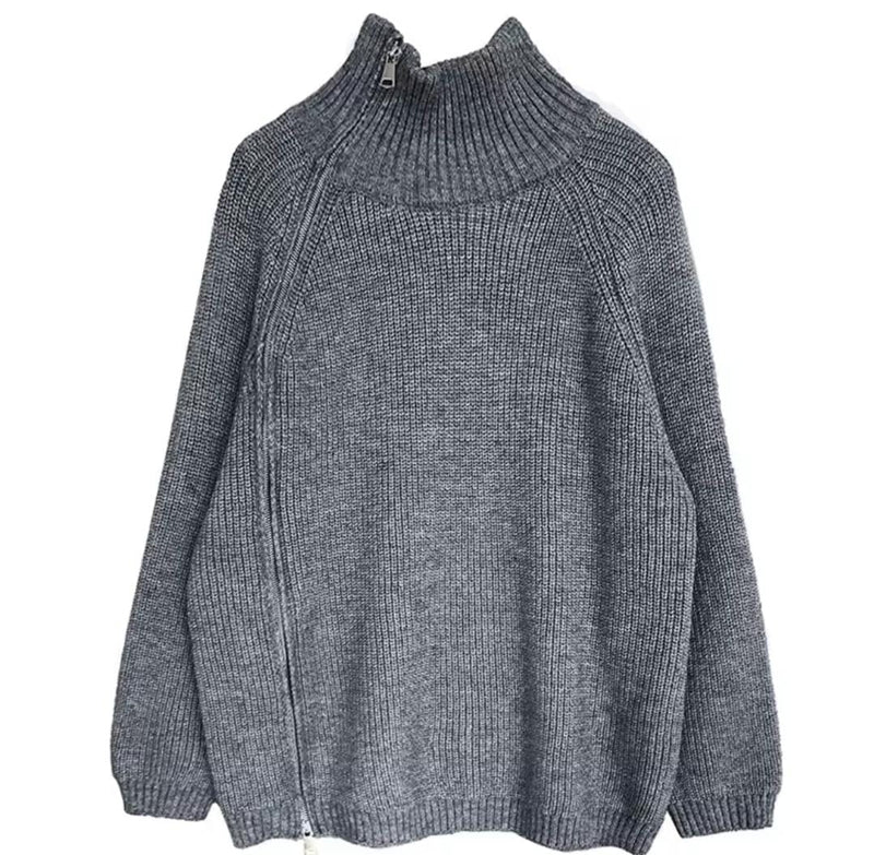 Women Turtleneck Knitted Zipper Long Sweater Coat B-703622 - TUZZUT Qatar Online Shopping