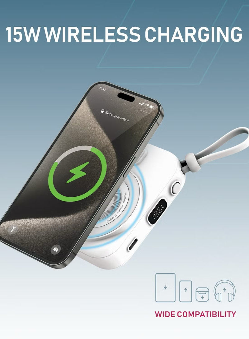 Moxedo Snap-On Wireless Charging Power Bank 8000mAh 15W PD Fast Charging Portable Charger with Built-in USB-C Cable - Purple - TUZZUT Qatar Online Shopping