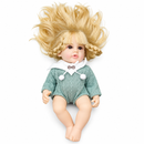 Cute Blonde Baby Girl Doll with Braided Hair & Green Knitted Outfit MF1940