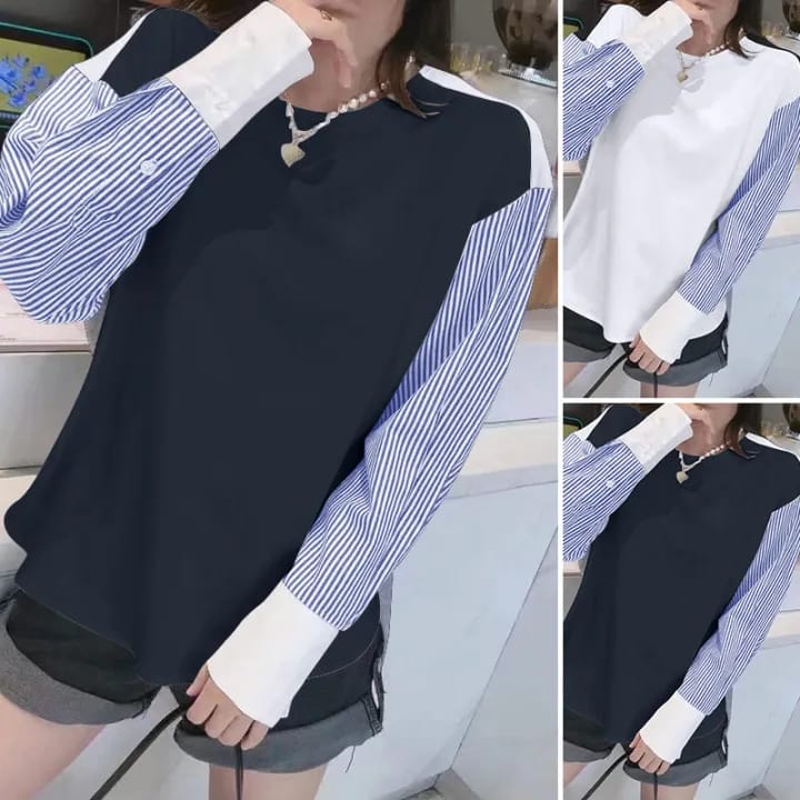 Women Casual Loose Tops Striped Shirt Long Sleeve O-Neck Tops A9478891 Women Casual Loose Tops Striped Shirt Long Sleeve O-Neck Tops A9478891