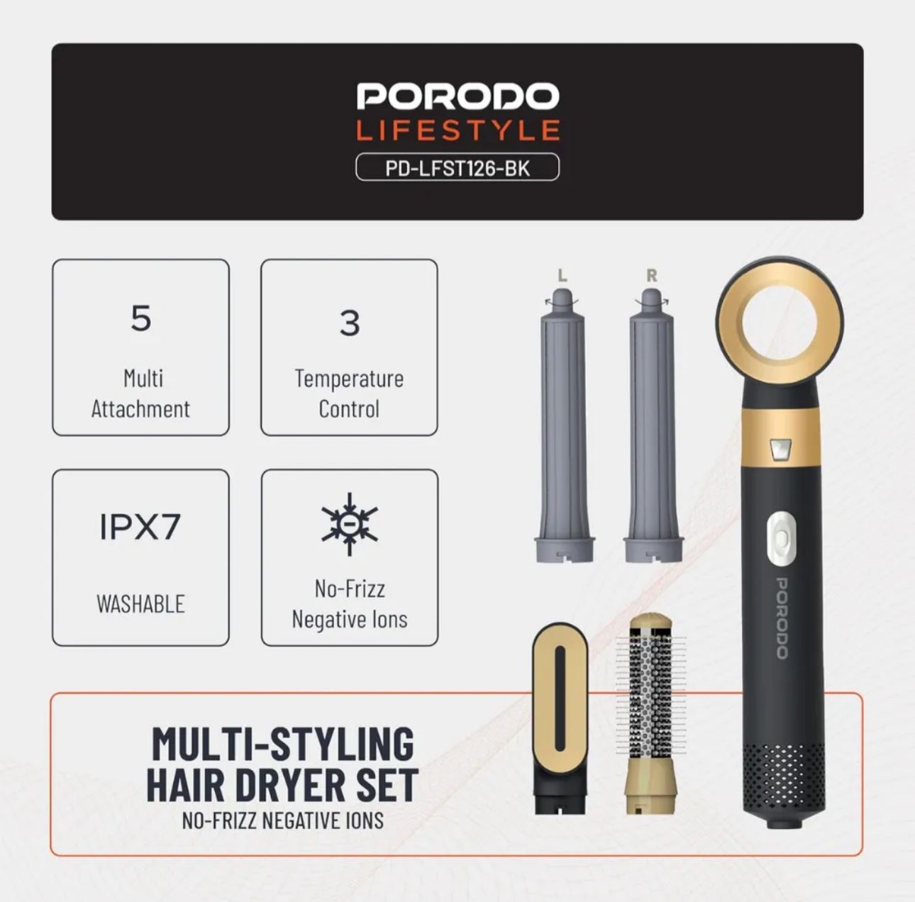 Porodo Lifestyle Multi-Styling Hair Dryer Set - LFS126 Porodo Lifestyle Multi-Styling Hair Dryer Set - LFS126
