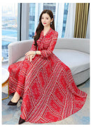 Summer Vintage Chiffon Beach Boho Maxi Dress Women Elegant Striped Print Bodycon Prom Dress Long Sleeve Party Night Vestido X4396079 - Tuzzut.com Qatar Online Shopping