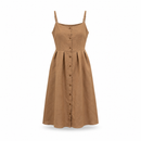 Women’s Camel Button-Front Strappy Midi Dress
