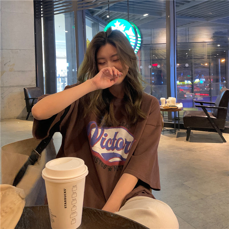 Letter Printing Three-quarter Sleeve T-shirt For Women's New Loose Lazy Style Simple top S4510724 Letter Printing Three-quarter Sleeve T-shirt For Women's New Loose Lazy Style Simple top S4510724