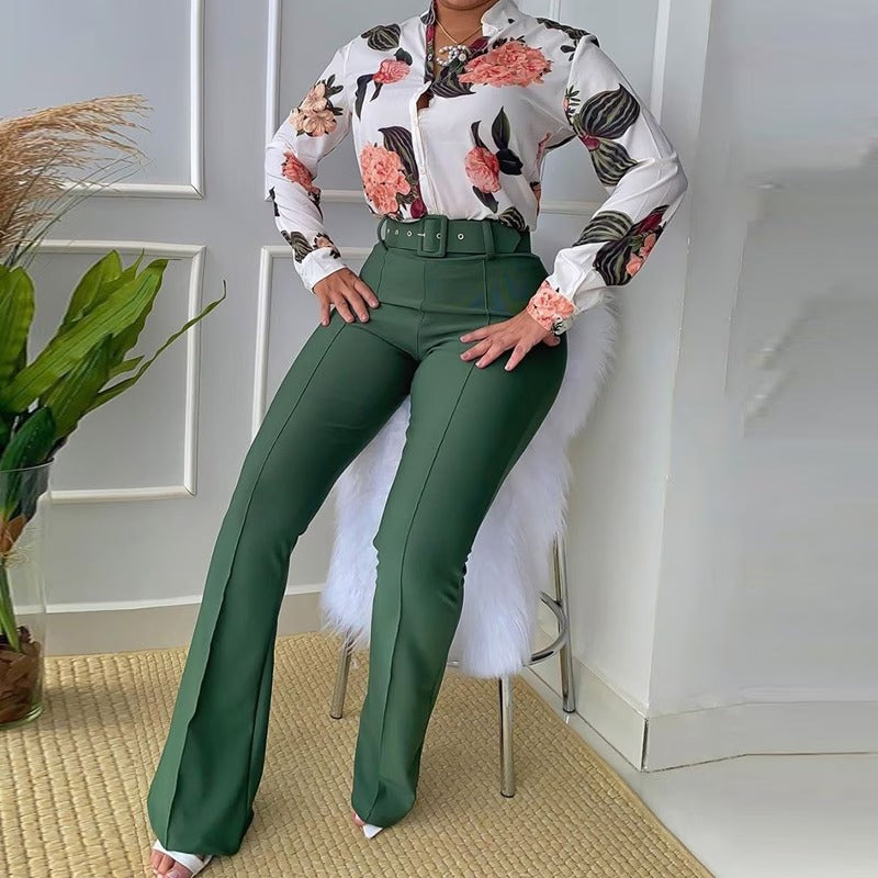 Women's Long Sleeve Floral Pants Set - Size L - 183809 Women's Long Sleeve Floral Pants Set - Size L - 183809