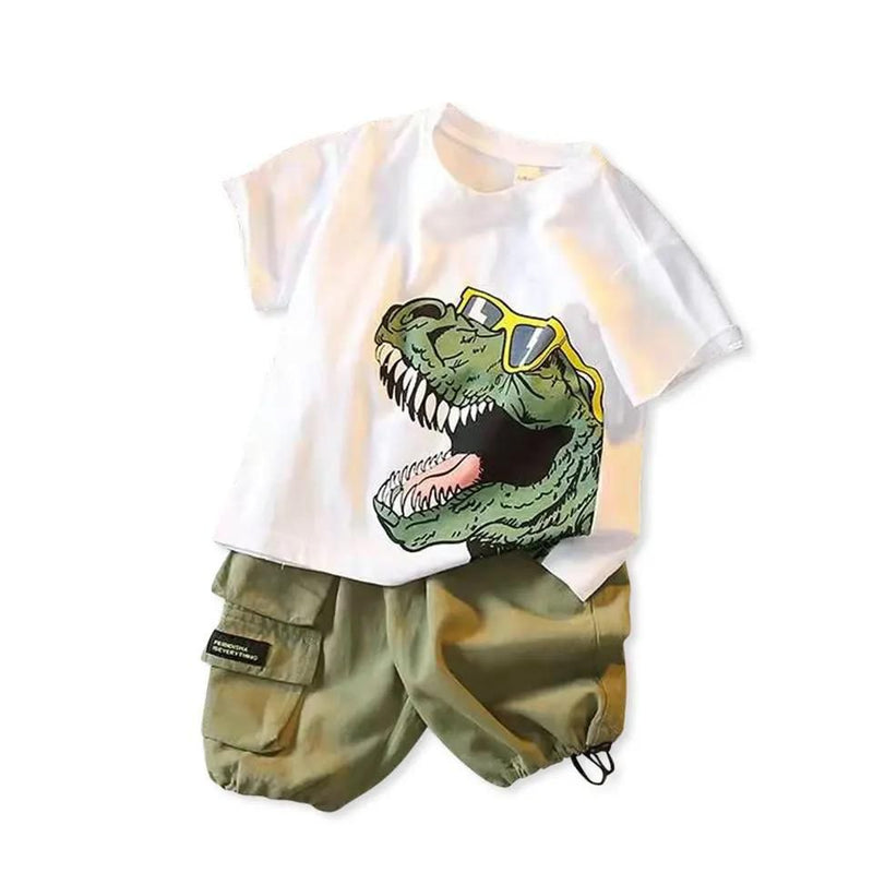 2pcs Toddler Boy Playful Dinosaur Print Tee & Cargo Shorts Set 20327582