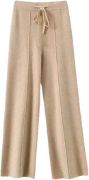Women's Knitted Wool Wide Leg Pants Casual High Waist Lace Up Wide Leg Pants  S0889415 - TUZZUT Qatar Online Shopping