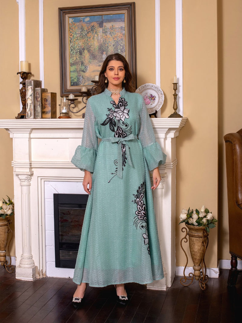 Women's Long Sleeve Floral Sequins/Glitter Jalabiya Size M 379119
