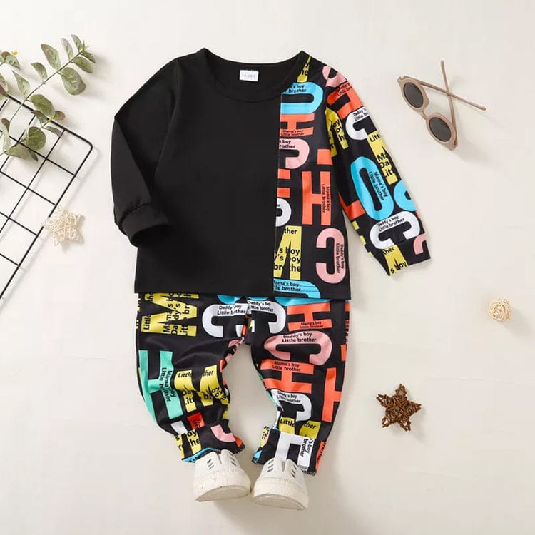 Venutaloza Boys Alphabet Letter Patchwork Set T_Shirt & Pant 20495772 - Tuzzut.com Qatar Online Shopping