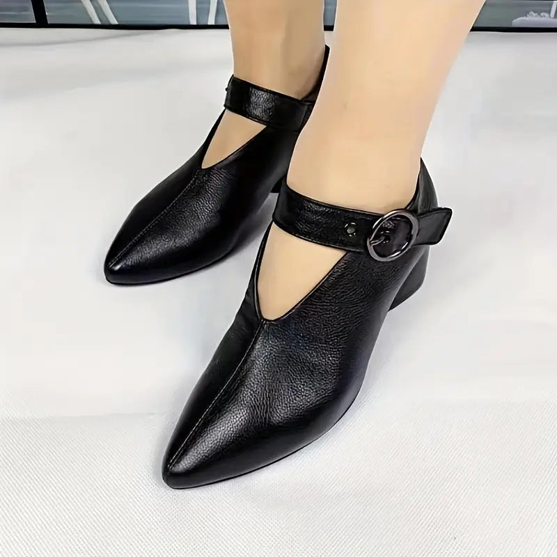 Comfortable Block Heel Women's Shoes with Ankle Buckle 183015 Comfortable Block Heel Women's Shoes with Ankle Buckle 183015