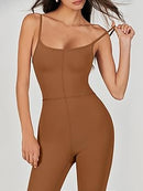 Flare Jumpsuits for Women One Piece Sleeveless Spaghetti Straps Sexy Bodycon Casual Unitard Rompers Playsuit     B207360 - TUZZUT Qatar Online Shopping