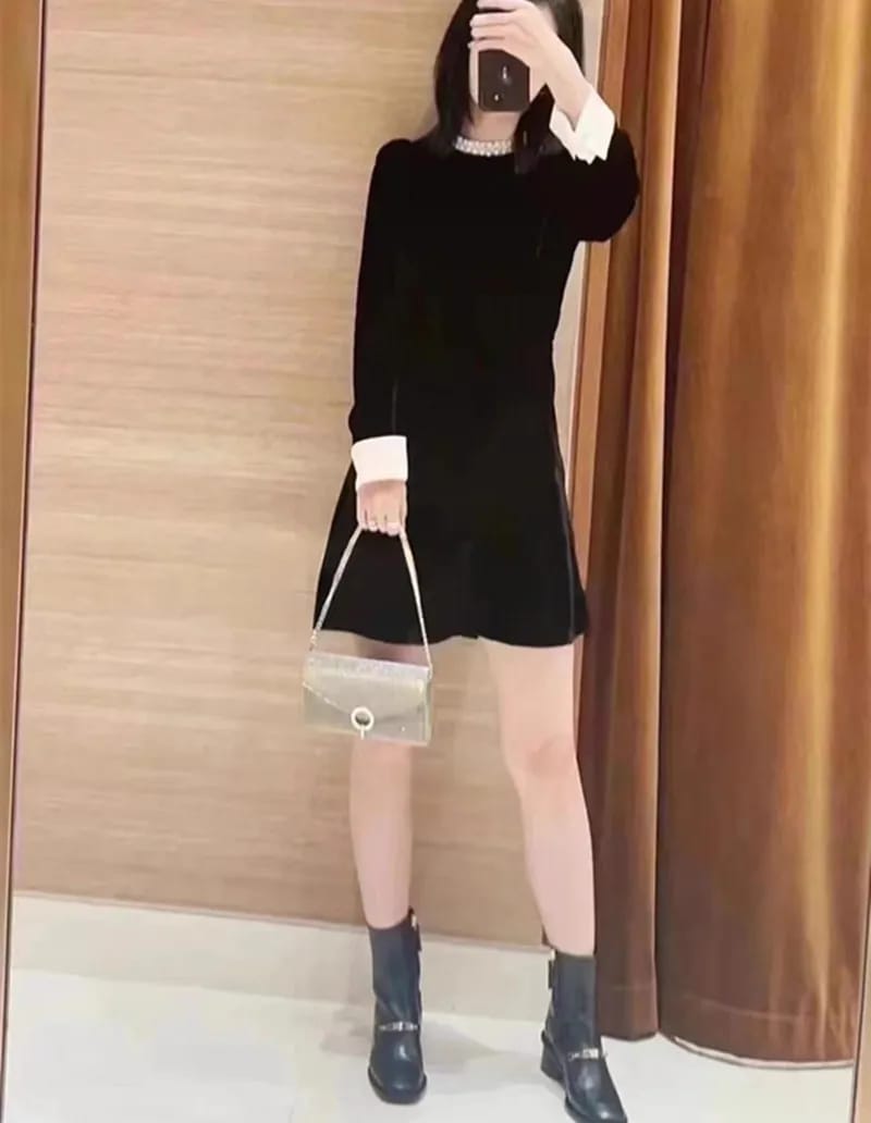 Women Long Sleeve Velvet Black Dress 005938000 Women Long Sleeve Velvet Black Dress 005938000