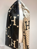 Black & Cream ‘H’ Designer Inspired Reversible Cashmere Scarf S277915054 - TUZZUT Qatar Online Shopping