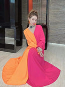 Women's Summer Long Dress Chic And Elegant Woman Dresses Evening Patchwork Colorblock V Neck Long Sleeve Clothing X3456351 - Tuzzut.com Qatar Online Shopping