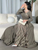 A-Line Wrap Pleated Solid Color Split-Joint V-Neck Maxi Dresses 158582 - TUZZUT Qatar Online Shopping