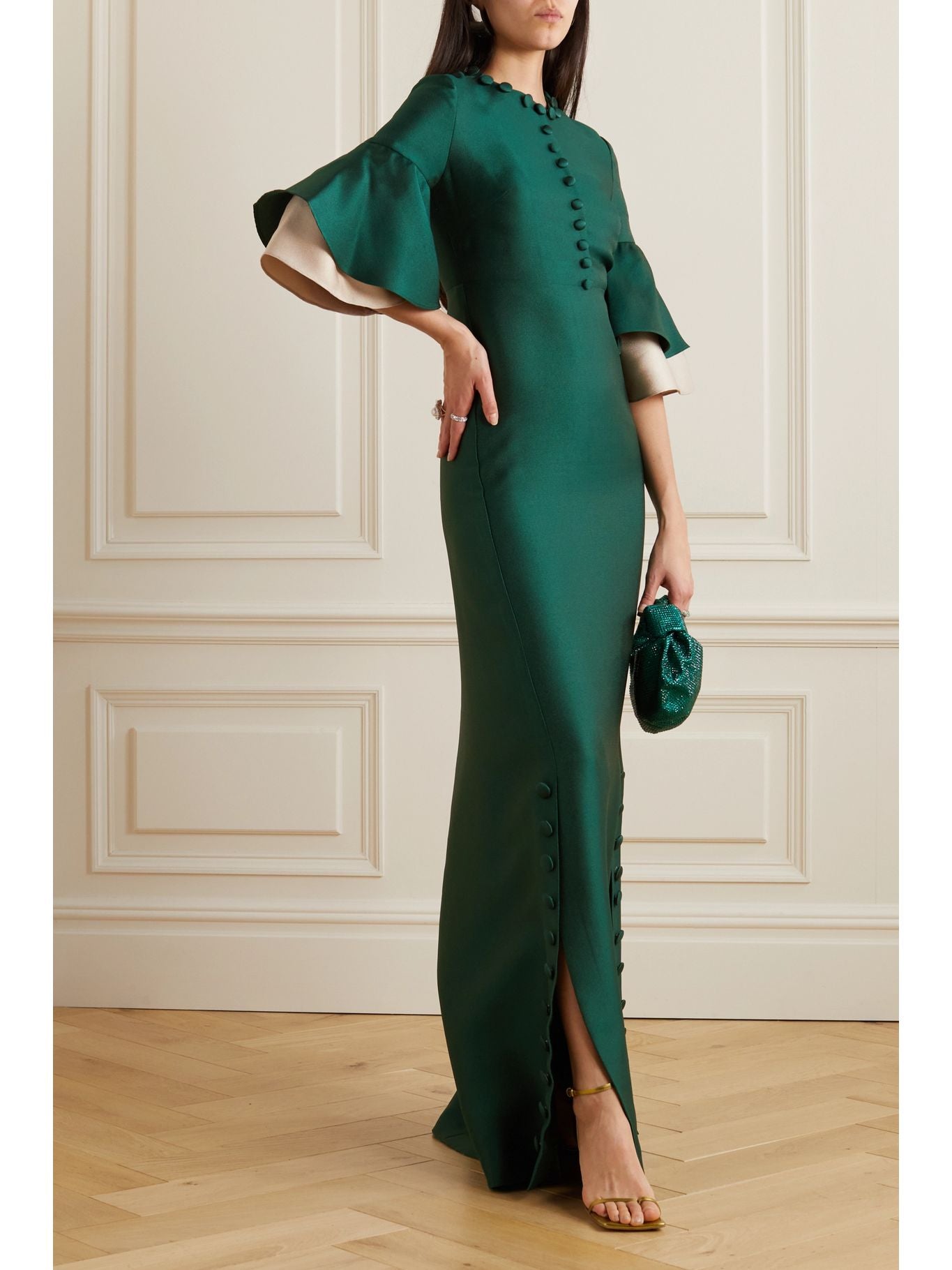 Long Green Evening Dresses with Buttons A-Line O-Neck 131200 Long Green Evening Dresses with Buttons A-Line O-Neck 131200