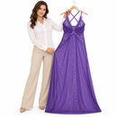 Women’s Purple Lace & Sheer Mesh Long Nightdress with Matching Thong 274730 - Free size