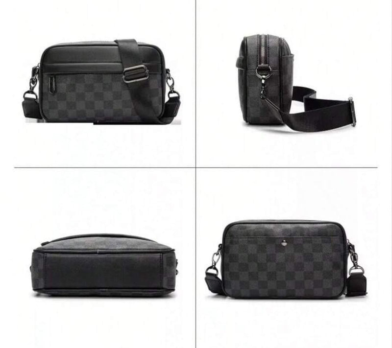 Men's Square Black Leather Shoulder Bag   S3432670 - TUZZUT Qatar Online Shopping