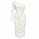 Women’s Ivory One-Shoulder Ruched Midi Dress S4215240 - L