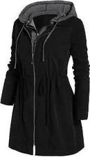 Women's double Row Zipper Fake Two Coat With Hood   J46273 - TUZZUT Qatar Online Shopping