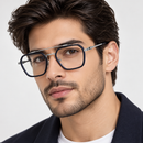 Unisex Geometric Square Frame Eyeglasses – Navy Blue & Silver MF 1947
