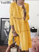 Women's White Lace Dress Elegant Floral Embroidery Loose Beach Party Dress   S5044528 - TUZZUT Qatar Online Shopping