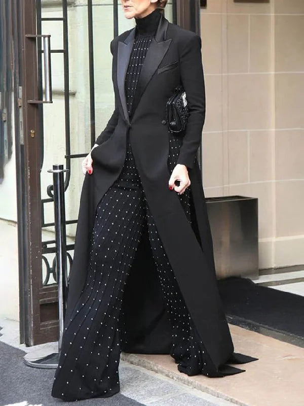 Long Sleeves Split-Joint Split-Side Notched Collar Outerwear 125716 Long Sleeves Split-Joint Split-Side Notched Collar Outerwear 125716