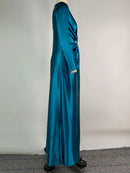 Bodycon Long Sleeves Pleated Split-Front Tied Waist Deep V-Neck Maxi Dresses 138058 - TUZZUT Qatar Online Shopping