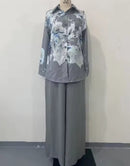Two Piece Set Islam Muslim Women Tops Flower Print Shirt Wide Leg Pants Suits Ramadan Türkiye Modest Sets Morocco Outfits   B303266 - TUZZUT Qatar Online Shopping