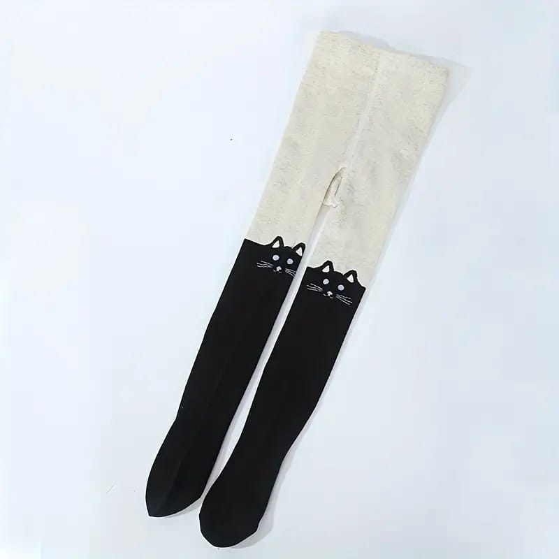 cotton blend tights / cat cartoon print knit cotton blend tights / cat cartoon print knit