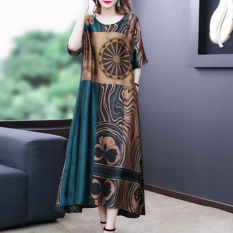 Summer New Women's Mulberry Silk Long Dress XL B-55430 - TUZZUT Qatar Online Shopping