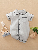 Baby Contrast Binding Button Front Sleep Romper 932092 - TUZZUT Qatar Online Shopping