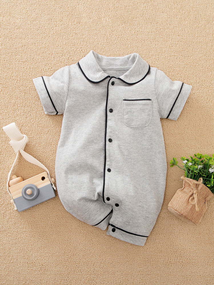 Baby Contrast Binding Button Front Sleep Romper 932092 Baby Contrast Binding Button Front Sleep Romper 932092