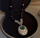 Green Crystal Rhinestone Round Pendant Women Girl Vintage Necklace S4740652 - TUZZUT Qatar Online Shopping